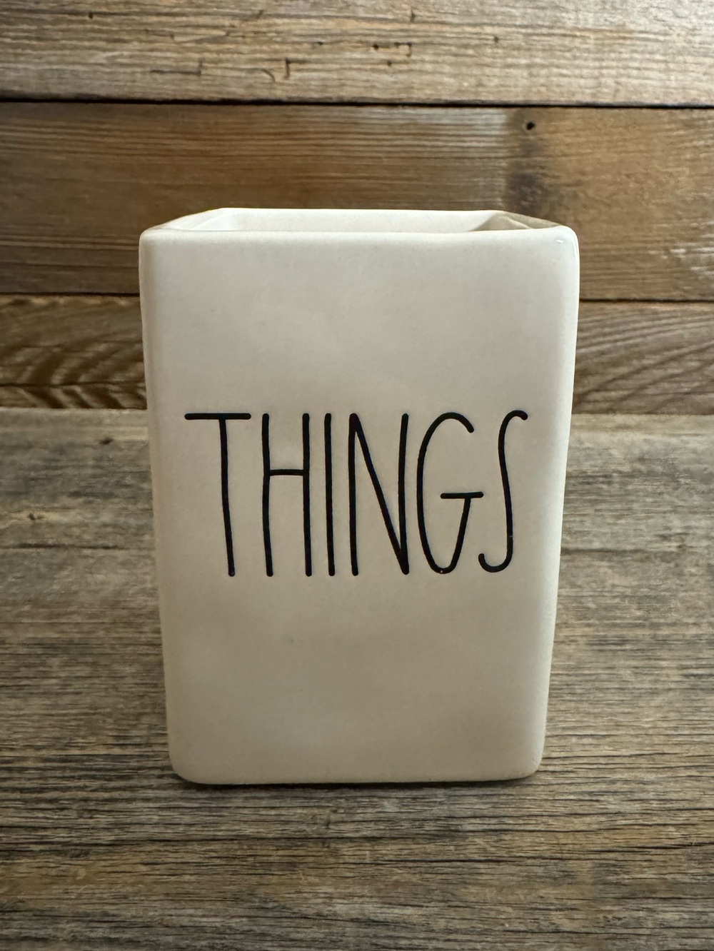 Rae Dunn Ceramic 'THINGS' Holder in Cream with Black Lettering